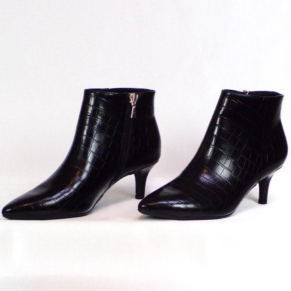 AEROSOLES 6.5M EDITHBLACK black faux-snakeskin mid-heel point-toe ankle boots - Picture 2 of 14